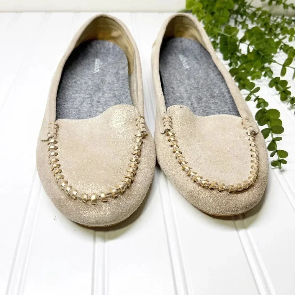 Jack Rogers Gold Suede Sparkle Slip on Moccasin Loafers Women's Size 8.5